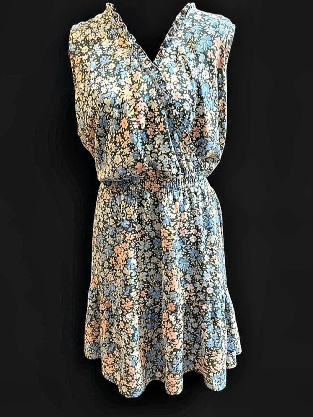 LC Lauren Conrad Floral Mini Dress in Black & Blue Size XXL